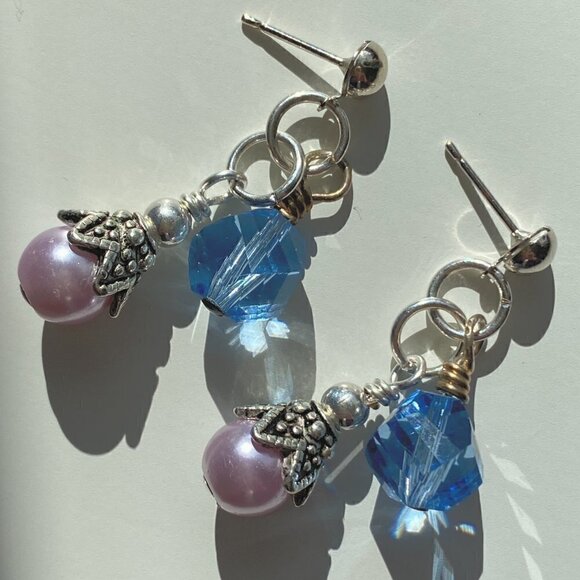 ❤️ Austrian Pink Pearl & Swiss Cut Glass Earrings - Picture 2 of 6